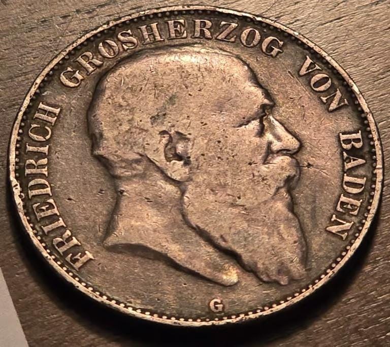 1904G ドイツ 5 マルク バーデン州 フリードリヒ公爵 銀貨 帝国 WW1 +