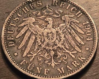 1904G ドイツ 5 マルク バーデン州 フリードリヒ公爵 銀貨 帝国 WW1 +