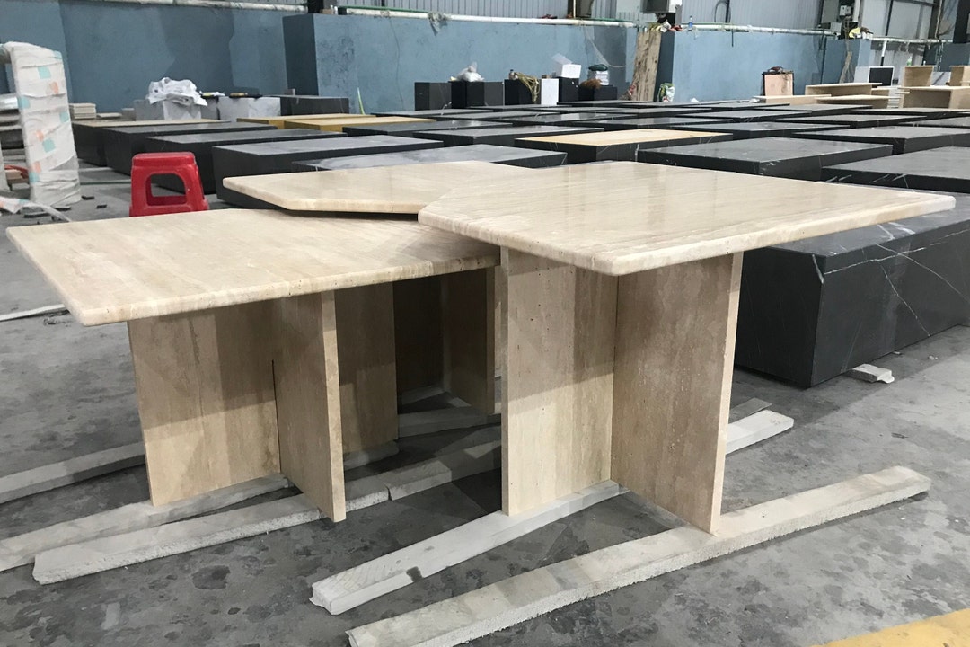 Beige Travertine Marble Table, Marble Side Table, Marble Coffee Table