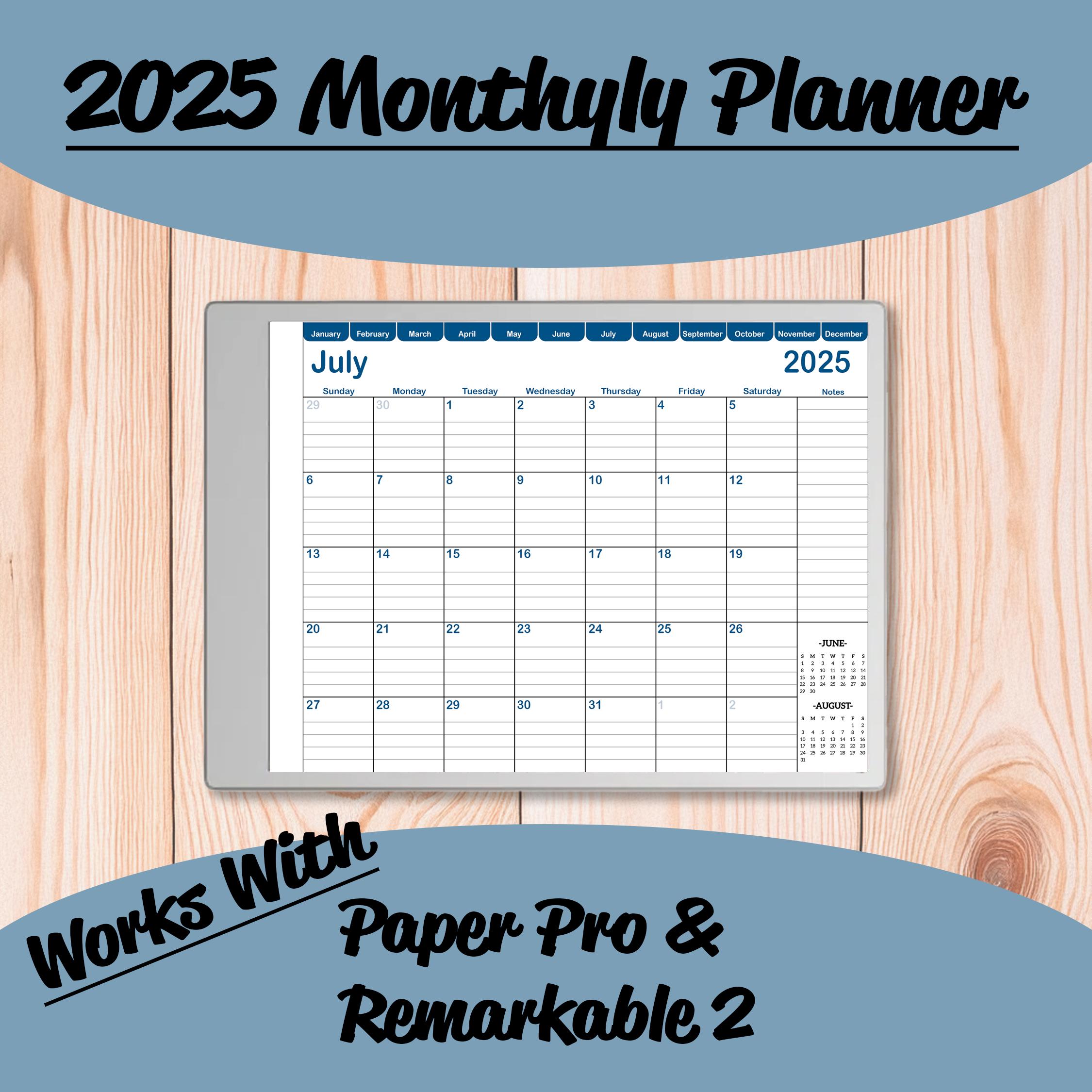 ReMarkable 2 および Paper Pro 用 2025 プランナー - シンプルな月間