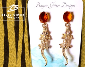 Bayou Aligator Earrings with Stone Studded Gators