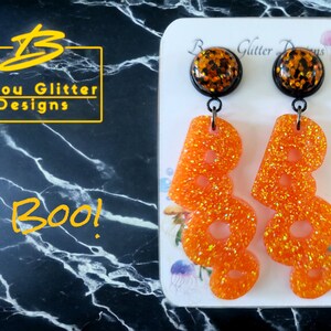 Orange Glitter Halloween Earrings: &quot;Boo!&quot; Party Jewelry