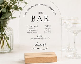 Custom Arched Acrylic Bar Menu Sign, Wedding Drink Display, Reception Decor