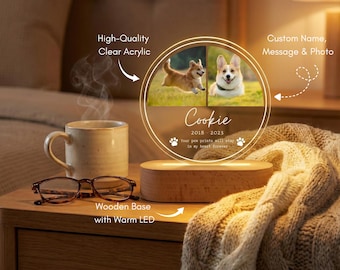 Luminária noturna LED personalizada para homenagem a animais de estimação, presente personalizado com foto para guardar de recordação.