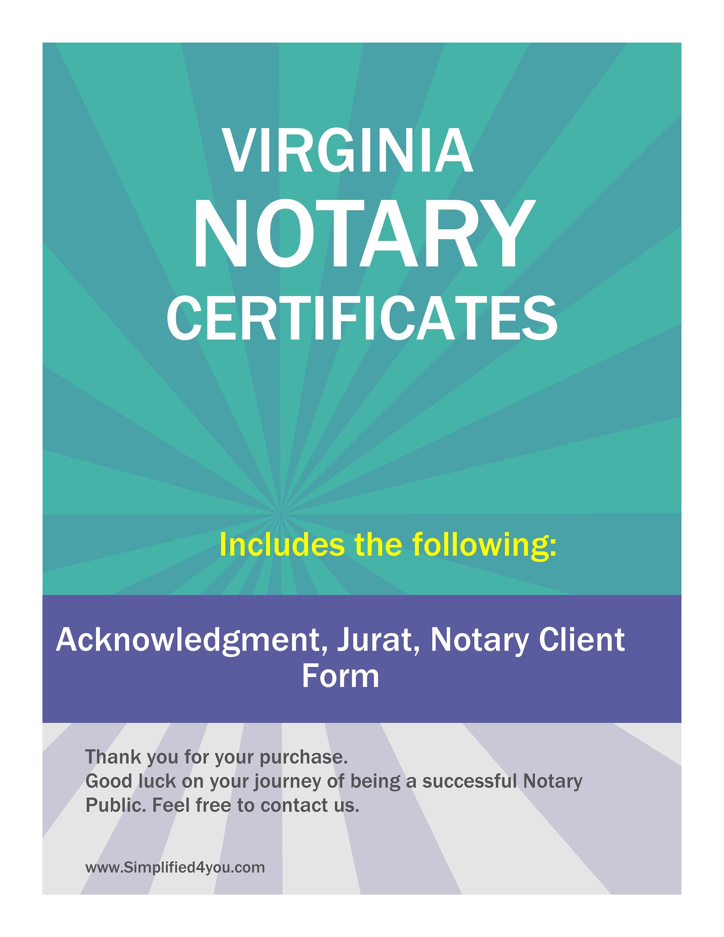 State of Virginia-three Notary Certificates: Acknowledgment, Jurat ...