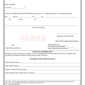 State of Florida-Three Notary Certificates: Acknowledgment, Jurat, Notary Client Form image 4
