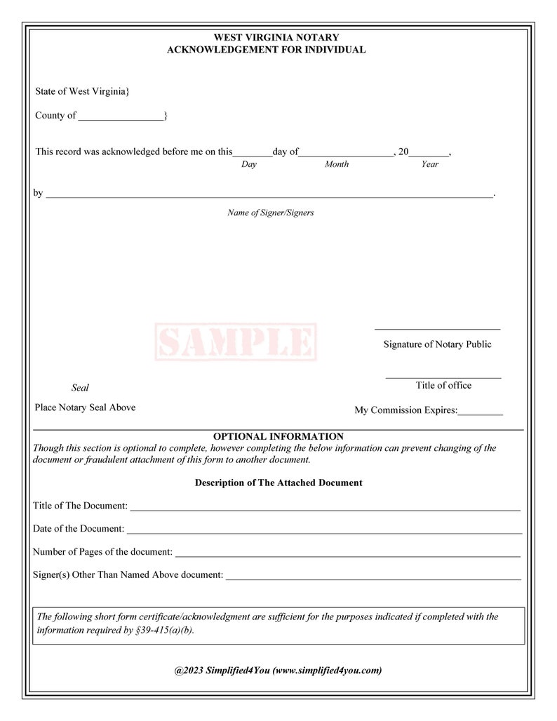 State of West Virginia-Three Notary Certificates: Acknowledgment, Jurat, Notary Client Form image 3