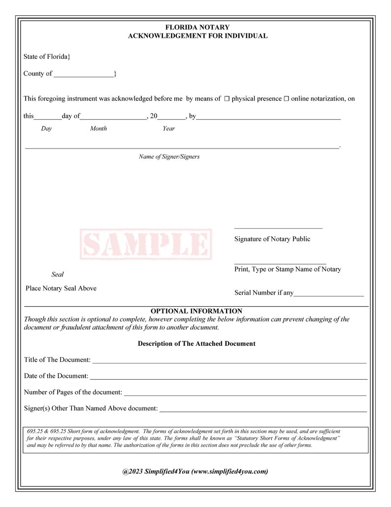 State of Florida-Three Notary Certificates: Acknowledgment, Jurat, Notary Client Form image 3
