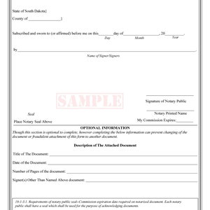 State of South Dakota-Three Notary Certificates: Acknowledgment, Jurat, Notary Client Form image 4
