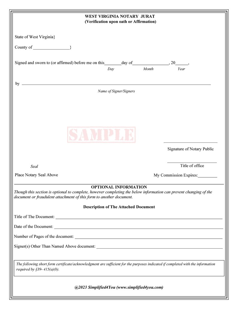 State of West Virginia-Three Notary Certificates: Acknowledgment, Jurat, Notary Client Form image 4