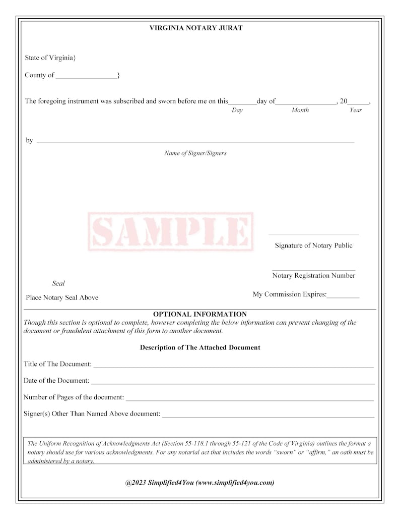 State of Virginia-three Notary Certificates: Acknowledgment, Jurat ...