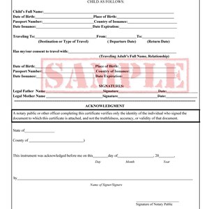 All State Minor (Child) Consent form Notary
