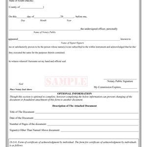 State of South Dakota-Three Notary Certificates: Acknowledgment, Jurat, Notary Client Form image 3