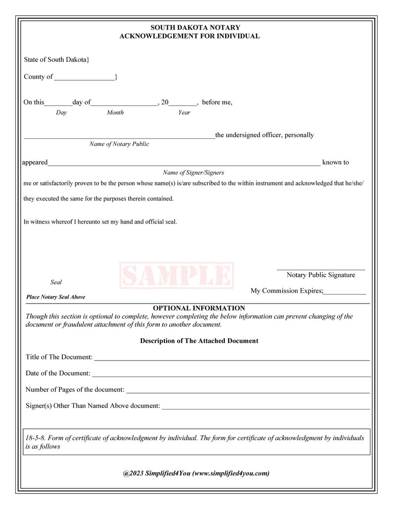 State of South Dakota-Three Notary Certificates: Acknowledgment, Jurat, Notary Client Form image 3