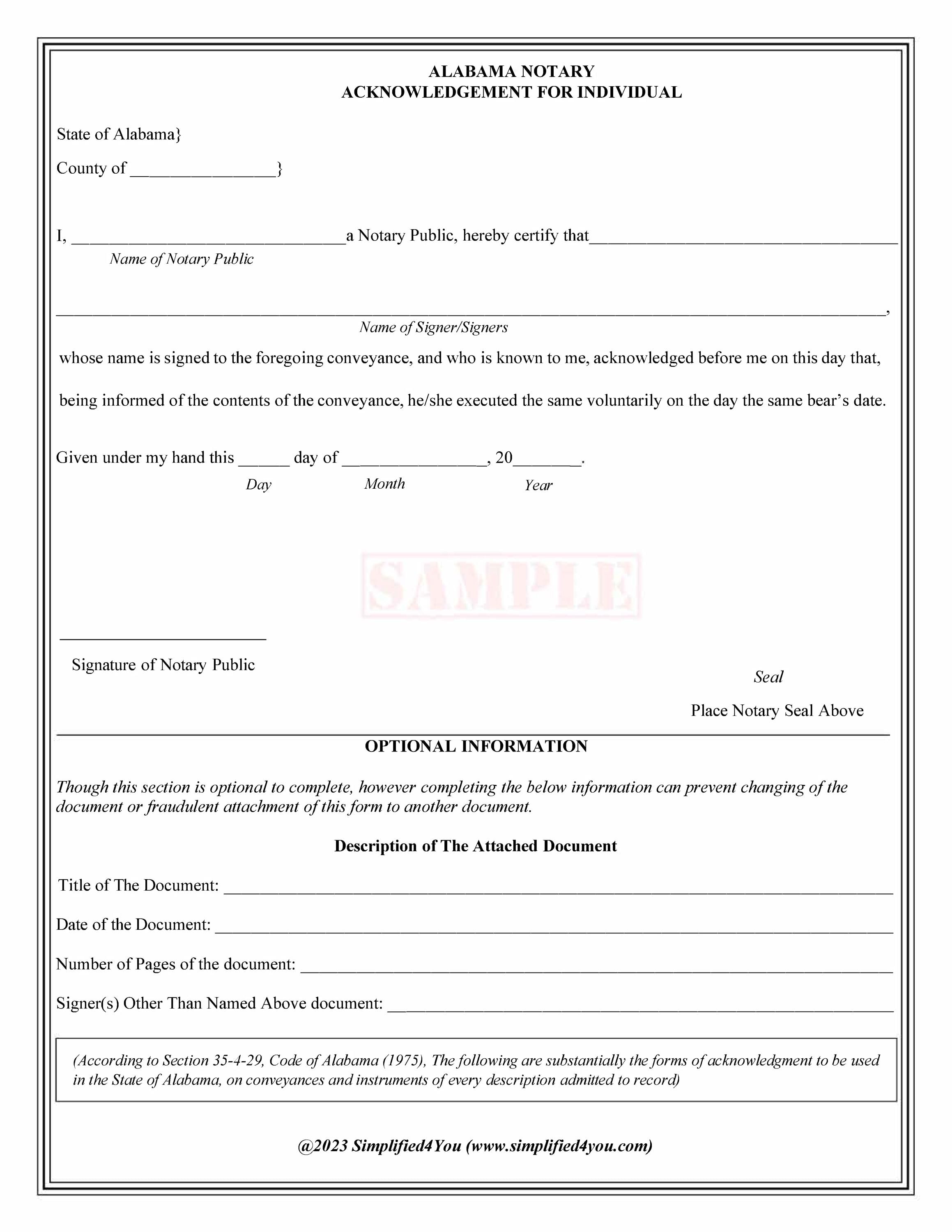 State of Alabama-three Notary Certificates: Acknowledgment, Jurat ...