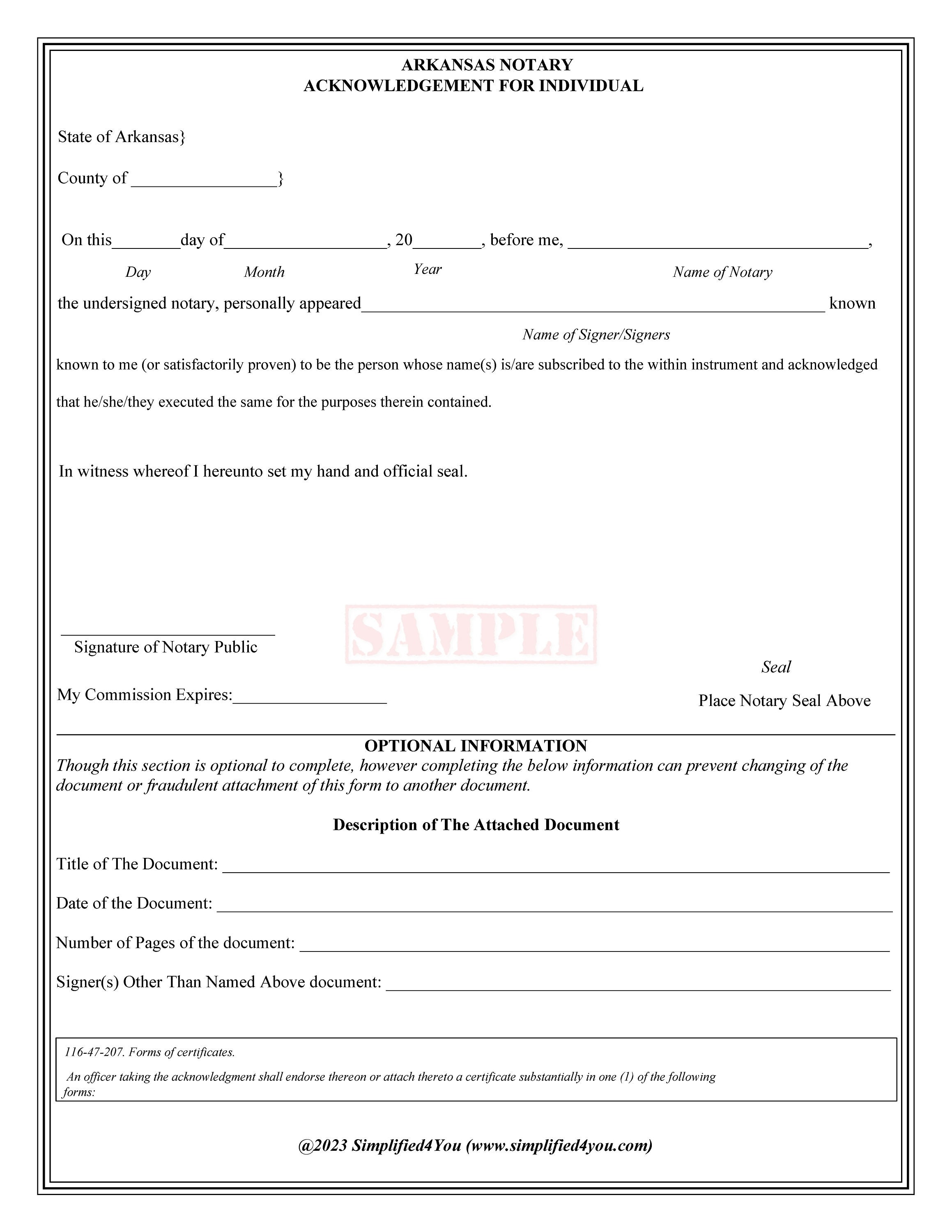 State of Arkansas-three Notary Certificates: Acknowledgment, Jurat ...