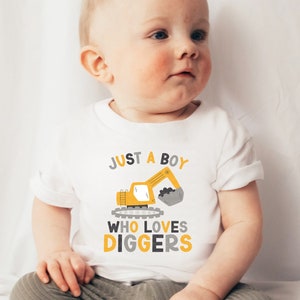Just A Boy Who Loves Diggers Toddler Shirt Construction T-Shirt Dirt Offroad Shirt Tractor Tee Birthday Gift Excavator Shirt Toddler Tees