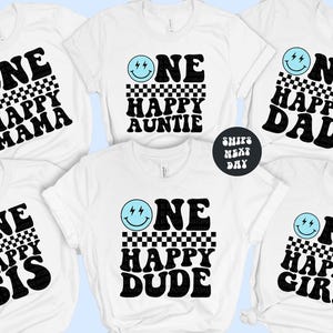 Custom Family Shirt Matching Family Tees One Happy Dude Matching Birthday Shirt One Happy Family Groovy Birthday Shirt Retro Happy Face Tee