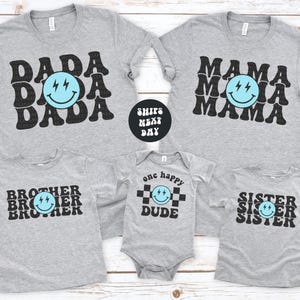 Custom Birthday Shirts One Happy Dude Birthday Theme Birthday Boy Retro Happy Face Birthday Party Outfit Bolt Eyes First Birthday Baby Shirt
