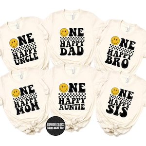 Custom Family Shirt Matching Family Tees One Happy Dude Matching Birthday Shirt One Happy Family Groovy Birthday Shirt Retro Happy Face Tee