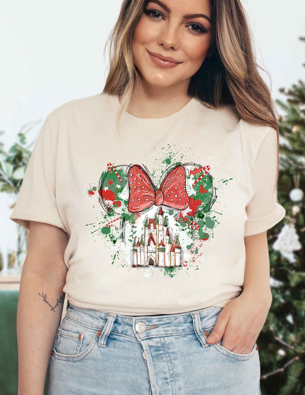 Christmas Tee Disney Christmas Shirt Disneyworld Christmas Tee Disney Watercolor Castle Mickey Christmas Shirt Family Disney Christmas Gift B179 Disneyland Christmas