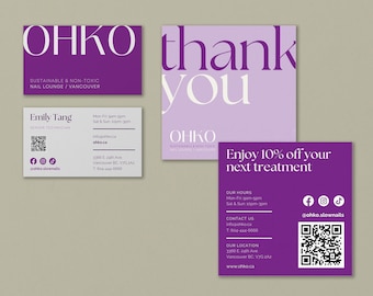Editable Business Card & Thank You Card Bundle, Minimalist Skin Clinic Canva Templates | Digital Download