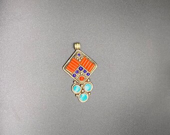 Tibetan handmade turquoise coral   pendent (051GH2)