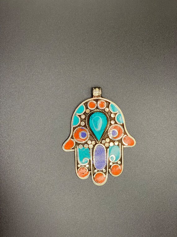 Tibetan vintage style  turquoise coral silver  pe… - image 2