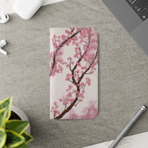 Estuche estilo billetera de cuero sintético Premium Cherry Blossom