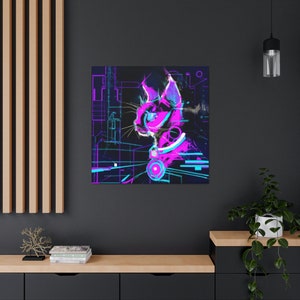 Abstract Cyber Cat AI Art Canvas Wraps