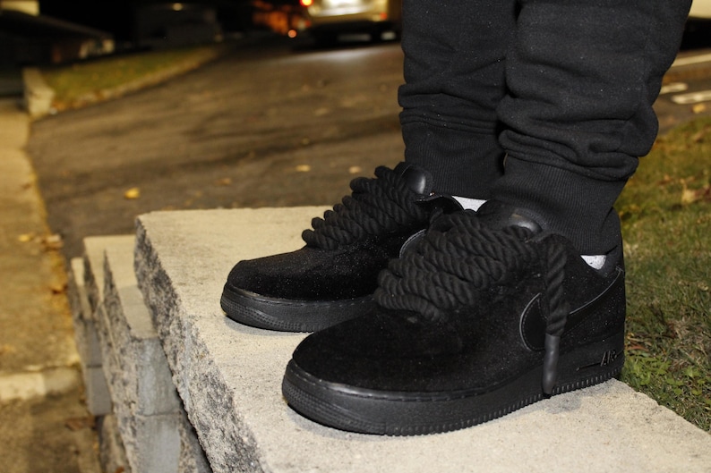 Custom Black Suede Air Force 1s – Handmade Luxury Streetwear Sneakers image 2