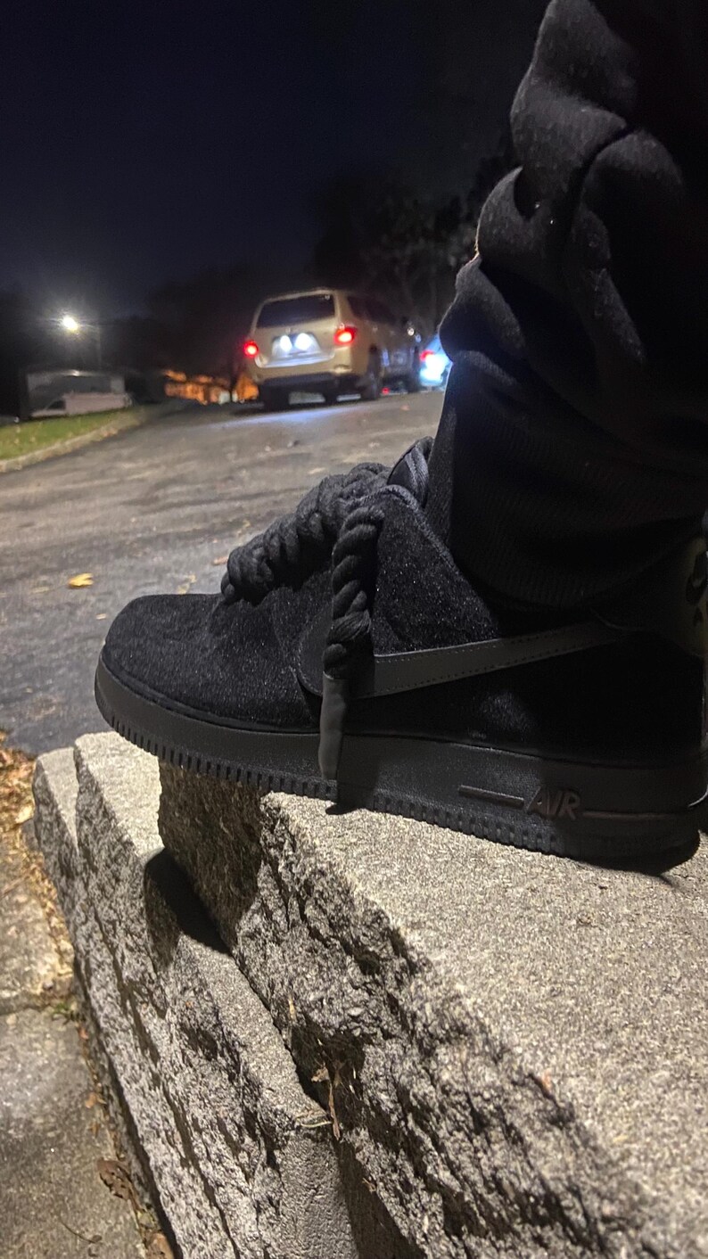 Custom Black Suede Air Force 1s – Handmade Luxury Streetwear Sneakers image 4