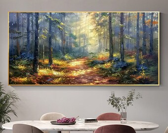 Grande peinture à l'huile originale de paysage de forêt sur l'art de mur de toile, paysage vert abstrait de nature, art de ressort, déco de bureau moderne pour le mur