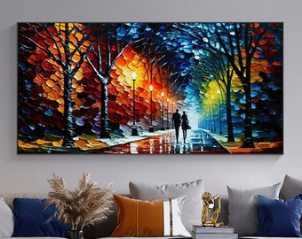 Abstract Original Colorful Forest Oil Painting On Canvas, Large Wall Art, Night Landscape Painting, Custom Painting, Living room Wall Decor