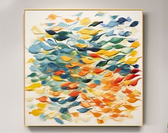 Peinture à l'huile originale de poissons colorés sur la toile, grand art mural abstrait art de poisson de natation, peinture personnalisée déco minimaliste art de salon