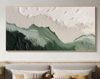 Peinture à l'huile abstraite minimaliste de plage sur toile, grande oeuvre d'art murale originale, peinture texturée vagues de l'océan, décoration murale Wabi-Sabi personnalisée pour salon