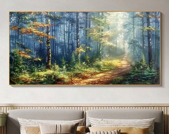 Grande pittura a olio astratta della foresta su tela da parete, originale albero verde paesaggio arte strada arte da parete decorazione primaverile arredamento moderno per soggiorno