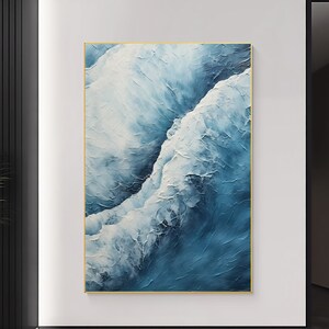 Abstract Ocean Wave Oil Painting On Canvas, Large Wall Art Original Sea Wall Art Blue Decor, Custom Painting Minimalist Living Room Decor