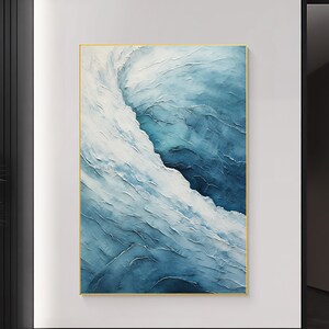 Original Ocean Wave Oil Painting On Canvas, Large Wall Art Abstract Calm Sea Wall Art Blue Decor, Custom Painting Minimalist Art Home Decor