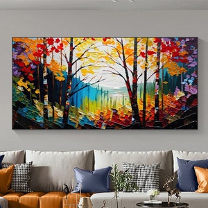 Abstract Forest Oil Painting On Canvas,Large Wall Art,Original Colorful Tree Painting,Boho Wall Décor,Custom Painting,Living room Wall Decor