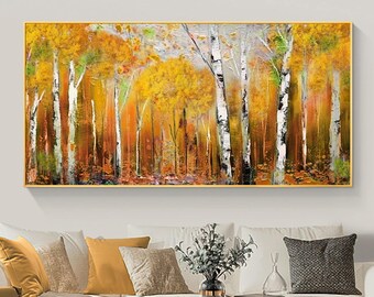 Abstrakter Wald Ölgemälde Auf Leinwand, Große Wand Kunst Original Baum Landschaft Kunst Herbst Dekor Benutzerdefinierte Malerei Minimalistische Wohnzimmer Dekor