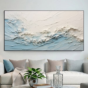 Original Ocean Wave Oil Painting On Canvas, Extra Large Wall Art Abstract Beach Decor Custom Painting Minimalist Living Room Home Decor Gift