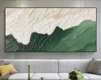 Grande peinture abstraite à l'huile de vague de l'océan sur l'art mural de toile, art mural original de texture verte, peinture de paysage marin, décoration d'été, décoration de salon
