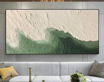 Vague de l'océan abstraite peinture à l'huile sur toile grande oeuvre d'art murale, art mural texture verte originale, déco de plage, peinture personnalisée, décoration de salon