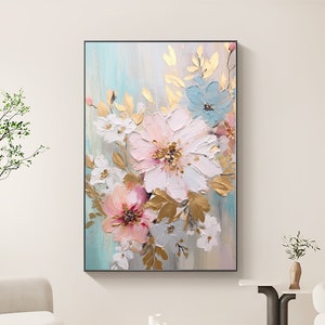 Abstract Original Flower Oil Painting on Canvas, Large Wall Art ...