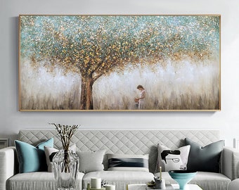 Abstrakter Baum des Lebens Ölgemälde auf Leinwand Original handgefertigtes strukturiertes Banyan Baum Acrylbild Boho Wandkunst modernes Wohnzimmerdekor