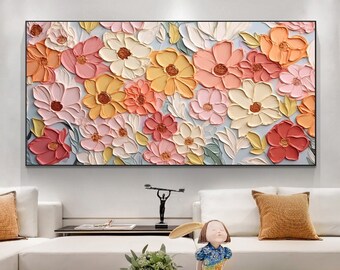 Abstraktes blühendes Blumen-Ölgemälde auf Segeltuch, große Wand-Kunst, ursprüngliche rosa Blumenmalerei-minimalistische kundenspezifische Malerei Wohnzimmer-Dekor