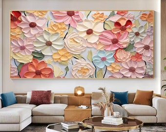 Original Blumen Ölgemälde auf Leinwand, große Wandkunst, abstrakte rosa Blumen Malerei minimalistische Kunst benutzerdefinierte Malerei Wohnzimmer Wohnkultur