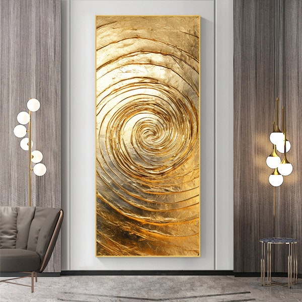 Abstract Gold Circle Oil Painting on Canvas,Large Wall Art Original Minimalist Art Boho Wall Decor Custom Painting Modern Living Room Decor