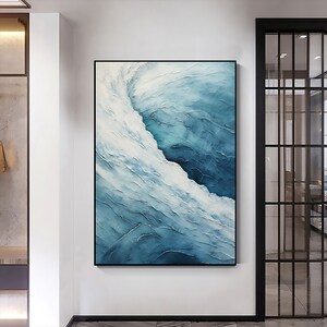 Original Ocean Wave Oil Painting On Canvas, Large Wall Art Abstract Calm Sea Wall Art Blue Decor, Custom Painting Minimalist Art Home Decor